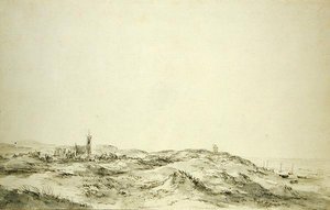 Wijk aan Zeeの砂丘（紙に黒いチョークと灰色のインク） 作： Jacob van Ruisdael