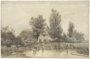 農場とワックスがけの女性 作： Jacob Jan van der Maaten