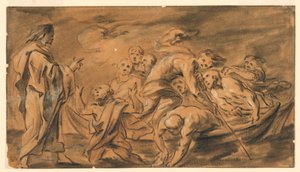 ガリラヤ湖（ティベリア湖）で使徒たちに現れるキリスト、奇跡の魚のドラフト 作： Jacob Jordaens