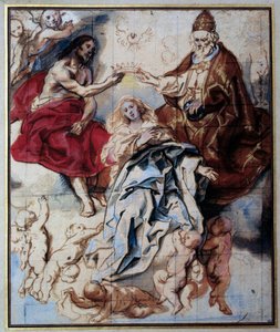 三位一体による聖母の戴冠 ヤコブ・ヨルダンス（1593-1678）による水彩・グワッシュ 17世紀 日0,46x0,38 m パリ、ルーヴル美術館 作： Jacob Jordaens