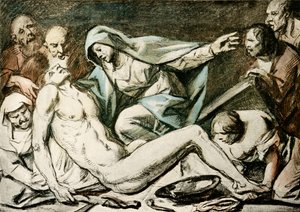 キリストの嘆き（水彩、赤チョーク） 作： Jacob Jordaens