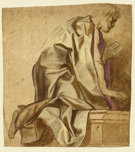 ひざまずく男、右向き（レクト）；人物スケッチ（裏面） 作： Jacob Jordaens