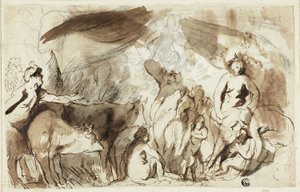 Sine Bacchus と Cerere Friget Venus (直腸) の研究。 アレクサンダーの前のダリウスの家族（裏面） 作： Jacob Jordaens