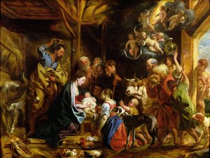 キリスト降誕（パネルに油彩） 作： Jacob Jordaens