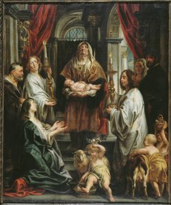 神殿でのプレゼンテーション。 作： Jacob Jordaens