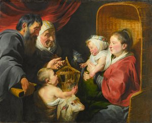 聖ヨハネと彼の両親と一緒の聖母子、c.1617-1618 作： Jacob Jordaens
