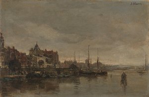 アムステルダムの Gelderse Kade に架かる橋のある Schreierstoren 作： Jacob Maris