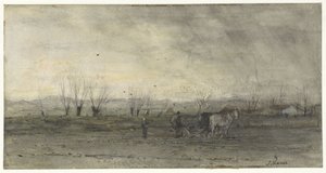 耕す農家のある風景 作： Jacob Maris