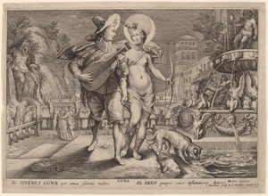 ルナ役のダイアナ、若い男性のセレナーデに同行 作： Jacob Matham, after Hendrik Goltzius