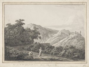 Licenzaに向かってミルの近くを見る：左側のHoraces Villa、1783（ペンで灰色のウォッシュと紙に黒のインク） 作： Jacob More