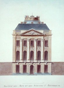 アムステルダム芸術科学協会、1827年に出版されたピエール・ジャック・ゲッヘッビュールの「Choix des Monuments, Edifices et Maisons les plus remarquables du Royaume des Pays-Bas」より（アクアチント）。 作： Jacob Otten Husly