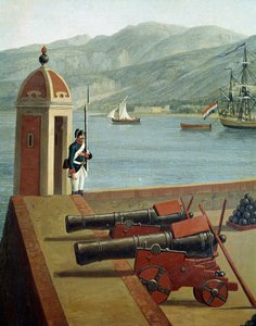 レッジョ・カラブリア港の軍事要塞の眺め(View of Reggio Calabria military fortifications) 警備員と大砲のディテール(Canonons and guard) - 絵画：Jacob Philipp Hackert dit Hackert d