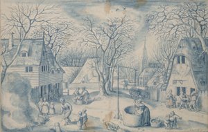 村の風景。冬、16世紀 作： Jacob Savery I