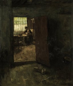 田舎の女性と子供がいる家のインテリア 作： Jacob Simon Hendrik Kever
