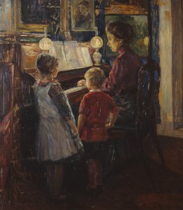 ピアノのそばの女性と子供たち 作： Jacob Sømme