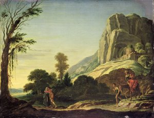 モーセとアーロンがホレブ山で会った風景、1626年または1620年（銅に油彩）
