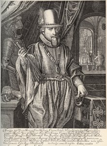 ナッソー伯爵、オレンジ公爵モーリス・ド・ナッソー（1567-1625）の肖像。ウィレム・ヤコブス・デルフ（1580-1638）によるエングレーヴィング 17世紀 作： Jacob Willemsz Delff