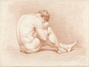 座っている男性の裸体、頭を膝に乗せている 作： Jacob Willemz. de Vos