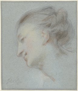 女性の頭、横顔のまま、下を向いている 作： Jacob de Wit