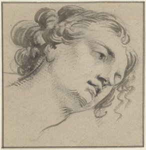 巻き毛の女性の頭、右に 4 分の 3、前かがみ 作： Jacob de Wit