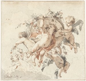 花かごを持って浮かぶケルビム 作： Jacob de Wit