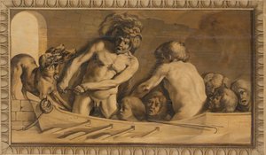 ヘラクレスは冥界からケルベロスを手に入れる (カロン、ステュクスのフェリーマン) 作： Jacob van Campen