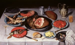 魚、ハム、チェリーが入った朝食用ピース、1614