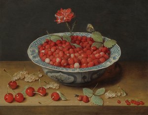 萬里椀に入った野イチゴとカーネーション、c. 1620年。 作： Jacob van Hulsdonck