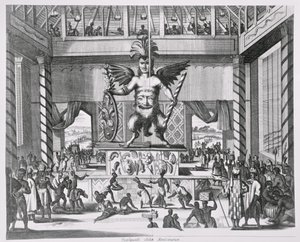 メキシコの神Huitzilopochtli、「Montanus de Niewe and Unknown Weereld」、1671年 作： Jacob van Meurs