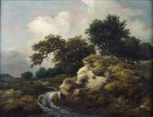 砂丘と小さな滝のある風景 作： Jacob van Ruisdael