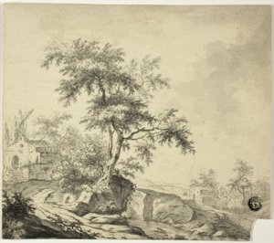 建物への道に木のある風景 作： Jacob van Ruisdael