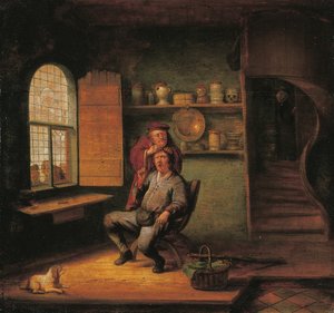 農民が医者が患者の頭から石を取り除くのを見ている手術 作： Jacob van Spreeuwen