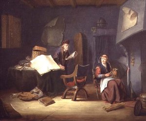 学者とおばあさんが回転しているインテリア（パネル） 作： Jacob van Spreeuwen