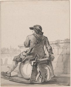 手押し車の樽に座っている男 作： Jacob van Strij