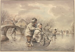 スケートをする人々が描かれた冬の風景