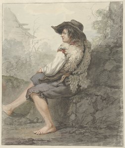 左の帽子とシープスキンの着席少年 作： Jacob van Strij