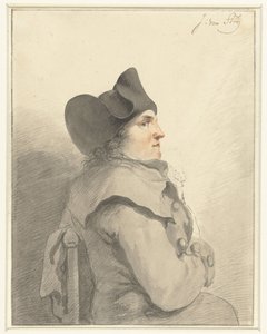 黒のステッチで着席している男性の横顔、右側 作： Jacob van Strij