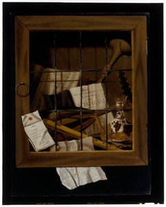 だまし絵の静物画 作： Jacob van Walscapelle