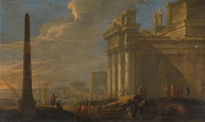 イタリアの港の眺め 作： Jacob van der Ulft (signed by artist)