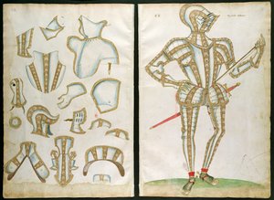 「エリザベス朝の鎧のアルバム」からの、私のロードスクロープのための鎧のスーツ、1589 作： Jacobe Halder