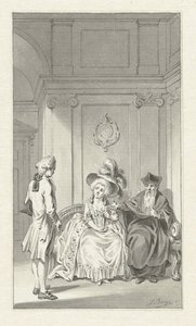 聖職者、女性、若い男性とインテリア 作： Jacobus Buys