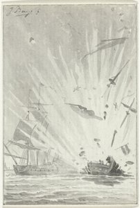 1781 年 8 月 14 日、イギリスの船カメレオンとの戦闘中のオランダの私掠船デ ダペール パトリオットの爆発