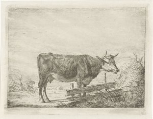 柵のそばに立つ牛 作： Jacobus Cornelis Gaal