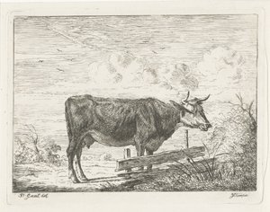 柵のそばに立つ牛 作： Jacobus Cornelis Gaal