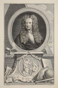 アイザック・ニュートンの肖像、「イギリスの輝かしい人物の頭」のイラスト、パブ。ナップトン、ロンドン1742