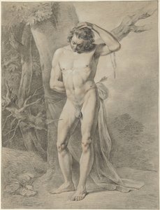 木の前に立っている男性のヌード 作： Jacobus Johannes Lauwers
