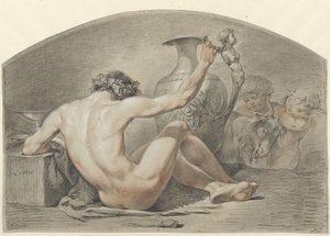 裸の男性の着席、花瓶の柄に手 作： Jacobus Johannes Lauwers