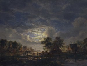 運河沿いの村、1840 作： Jacobus Theodorus Abels