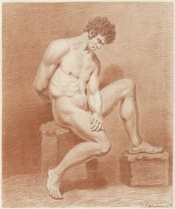 右向きの男性ヌード着席