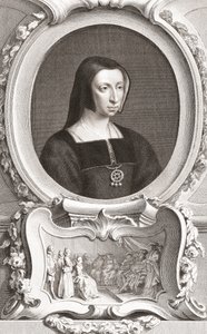 Louise of Savoy (1476-1531) フランスの貴族で摂政、オーヴェルニュ公爵夫人、ブルボン公爵夫人、ヌムール公爵夫人、国王フランシス1世の母 (エングレーヴィング) 作： Jacobus and Vertue George Houbraken
